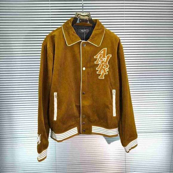 AMIRI Brown Bomber Jacket with Cream Accents